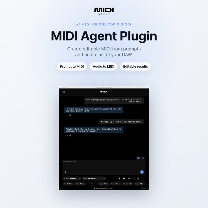 MIDI Agent AI MIDI Generator Plugin (Download)