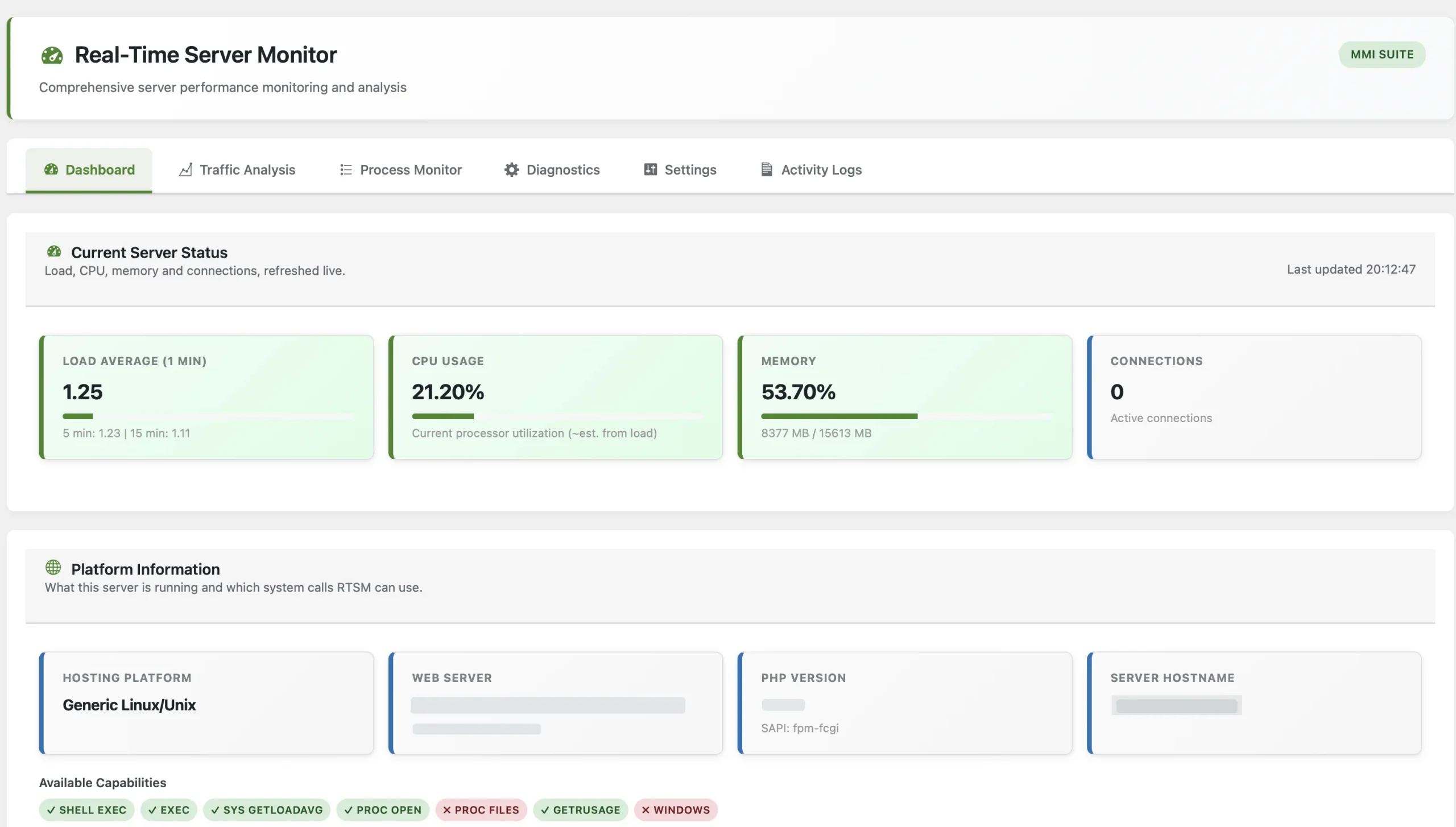 Server dashboard